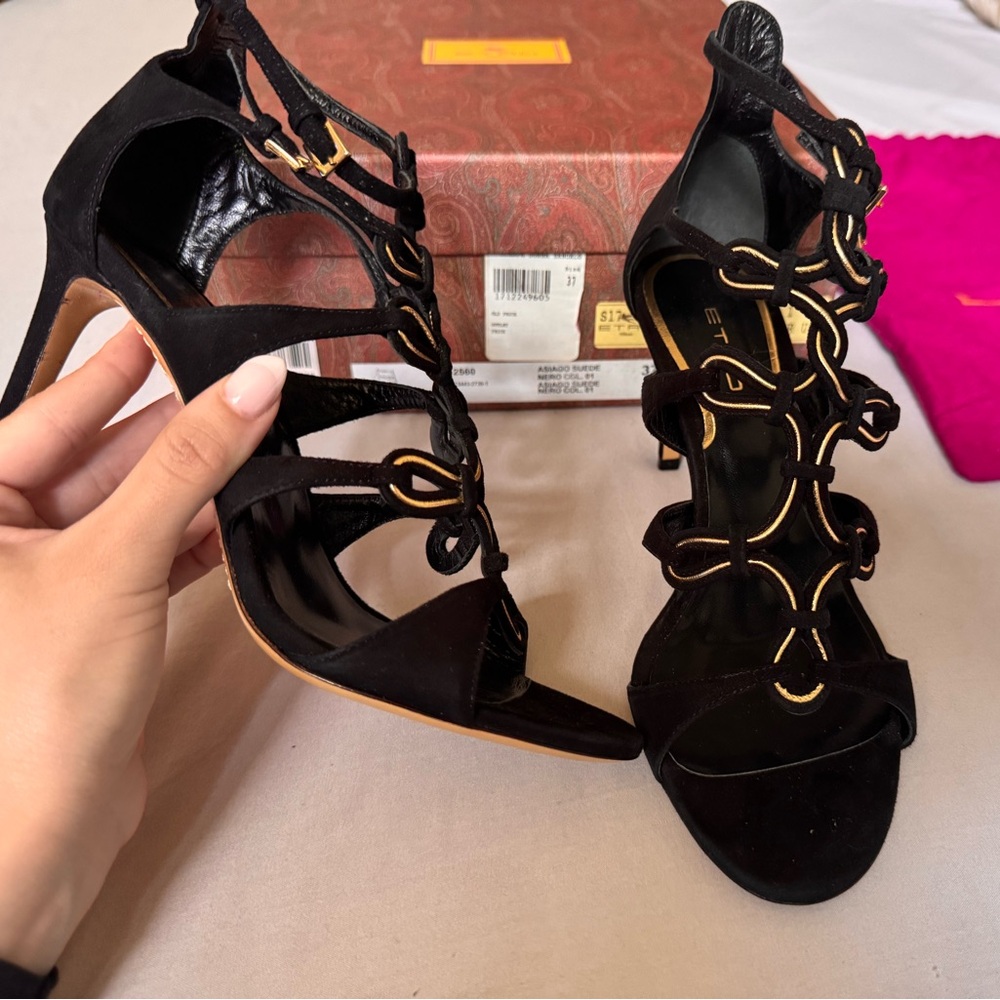 BRAND NEW Etro Black Strappy Heels - Size 37